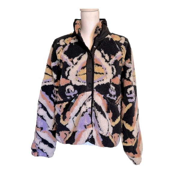 Free People Hit The Slopes Rocky Ridge Fleece Jacket Black Combo Size M - Picture 2 of 16